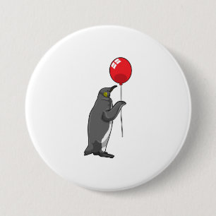 Pinguïn met ballon ronde button 7,6 cm