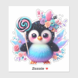 Pinguïn met bloemenmand sticker