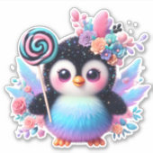 Pinguïn met bloemenmand sticker (Voorkant)