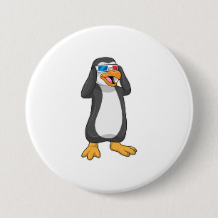 Pinguïn met bril ronde button 7,6 cm