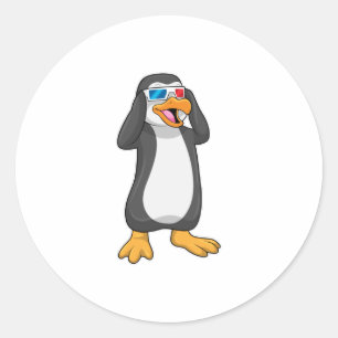 Pinguïn met bril ronde sticker