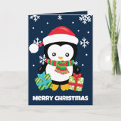 Pinguïn met Cadeaus Schattigee Kinder kerst Kaart (Voorkant)