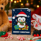 Pinguïn met Cadeaus Schattigee Kinder kerst Kaart