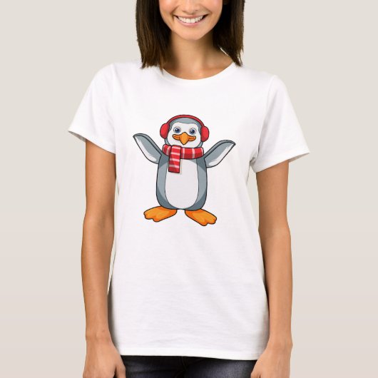 Pinguïn met carf en hoofdtelefoon t-shirt (Voorkant)