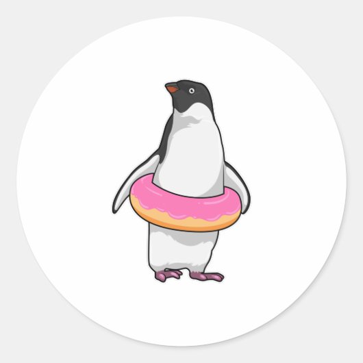 Pinguïn met Donut Ronde Sticker (Voorkant)