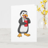 Pinguïn met drinkbeker met rietje kaart (Gele Bloem)