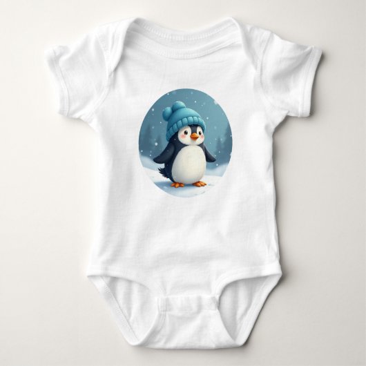 Pinguïn met een blauw pet romper (Voorkant)