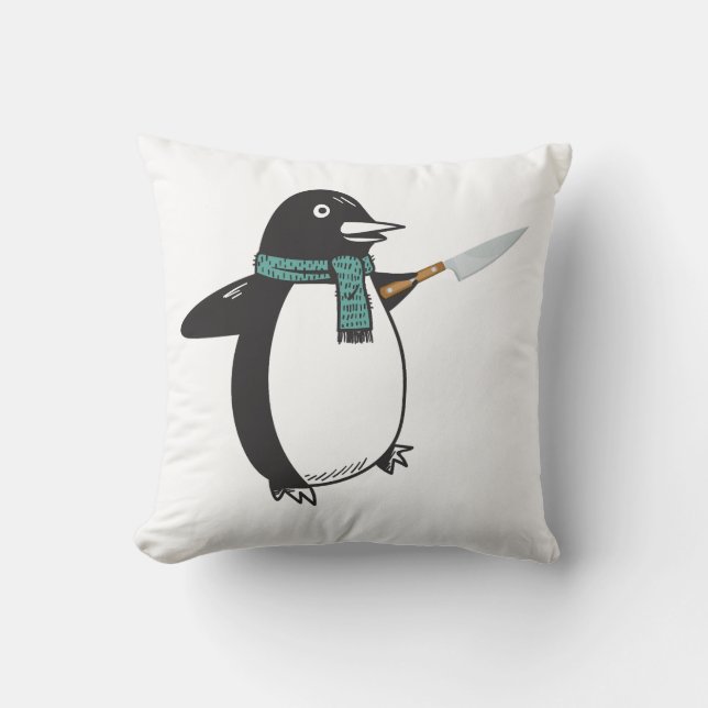 Pinguïn met een mes T-shirt Kussen (Voorkant)