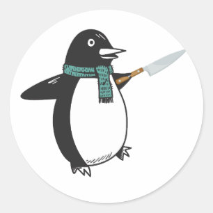 Pinguïn met een mes T-shirt Ronde Sticker