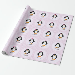  pinguïn met Floral achtergrond Cadeaupapier