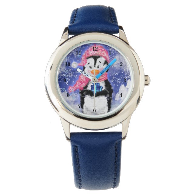 Pinguïn met Gift Christmas Watch Horloge (Voorkant)