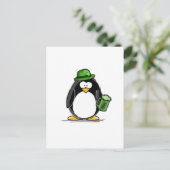 Pinguïn met groen bier briefkaart (Staand voorkant)