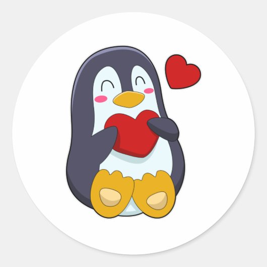 Pinguïn met hart ronde sticker (Voorkant)