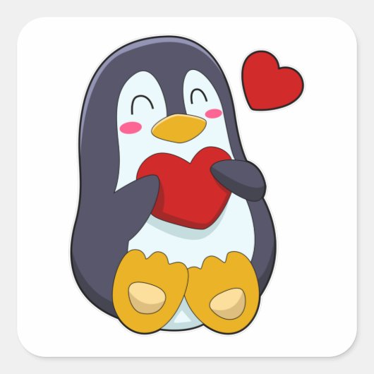 Pinguïn met hart vierkante sticker (Voorkant)