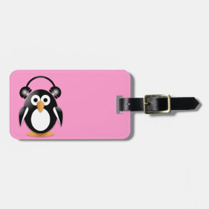 Pinguïn met hoofdtelefoon bagagelabel