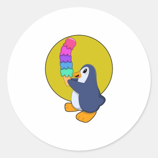 Pinguïn met ijs ronde sticker (Voorkant)