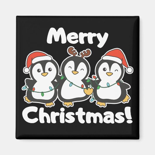 Pinguïn met kerstbeesten Cute Penguins Magnet Magneet (Voorkant)
