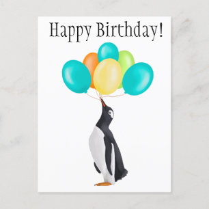 Pinguïn met kleurrijke ballonnen - Happy Birthday! Briefkaart