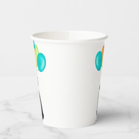 Pinguïn met kleurrijke ballonnen papieren bekers (Links)