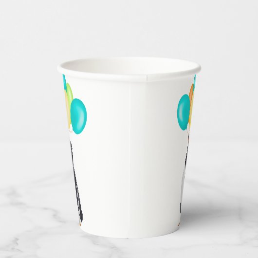 Pinguïn met kleurrijke ballonnen papieren bekers (Rechts)