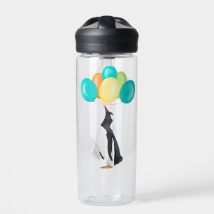Pinguïn met kleurrijke ballonnen waterfles