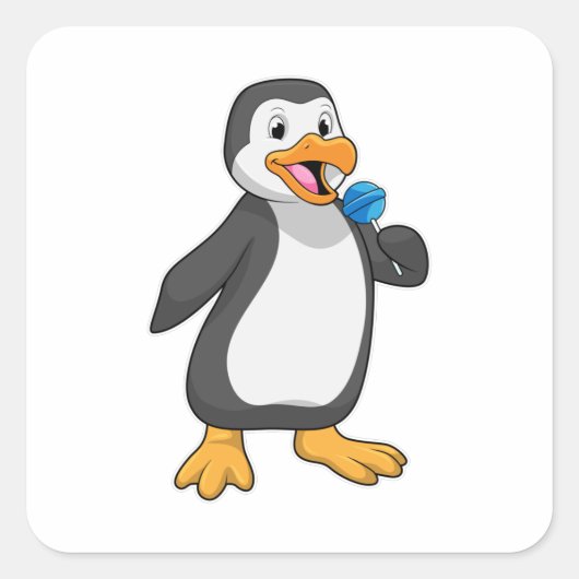 Pinguïn met Lollipop Sweets Vierkante Sticker (Voorkant)