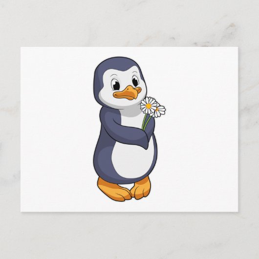 Pinguïn met madeliefje briefkaart (Voorkant)