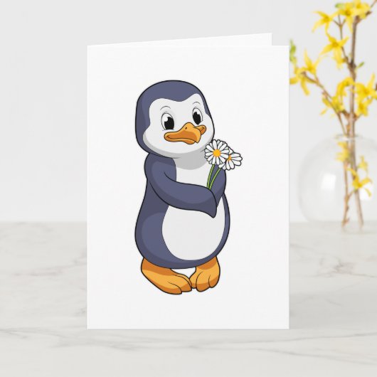 Pinguïn met madeliefje kaart (Gele Bloem)