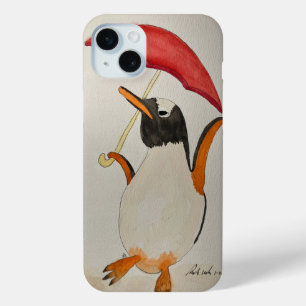 Pinguïn met paraplu iPhone 15 mini hoesje