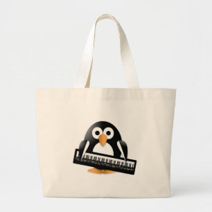 Pinguïn met piano grote tote bag