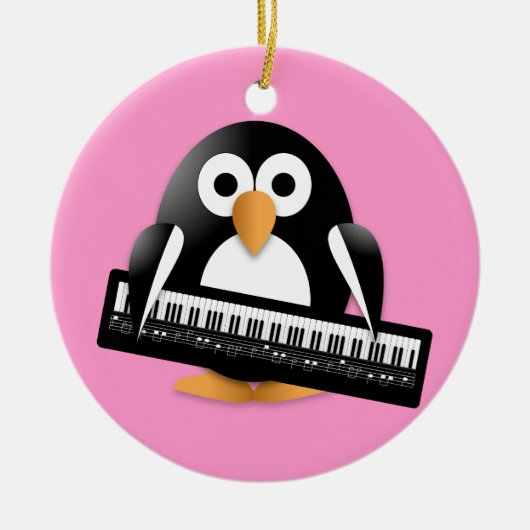 Pinguïn met piano keramisch ornament (Voorkant)