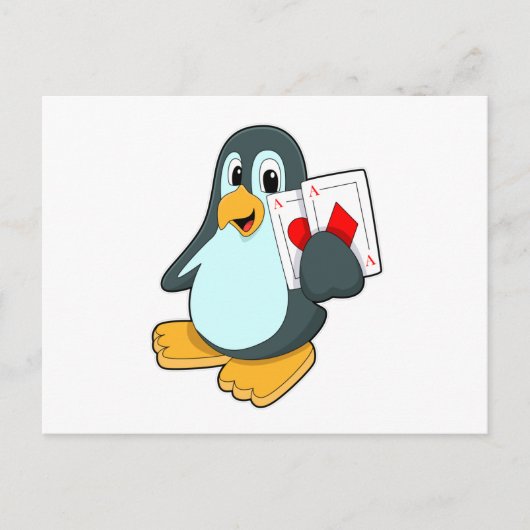 Pinguïn met Pokerkaarten Briefkaart (Voorkant)