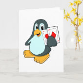 Pinguïn met Pokerkaarten Kaart (Gele Bloem)