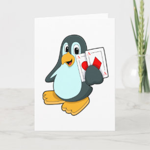 Pinguïn met Pokerkaarten Kaart