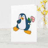 Pinguïn met roos bloem kaart (Gele Bloem)