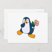 Pinguïn met rosa bloem briefkaart (Voorkant / Achterkant)