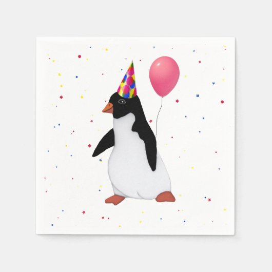 Pinguïn met roze ballonpapier servetten (Voorkant)
