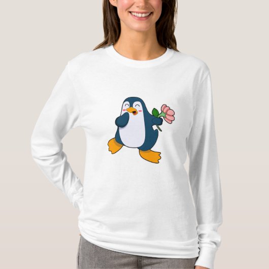 Pinguïn met rozenventilator t-shirt (Voorkant)