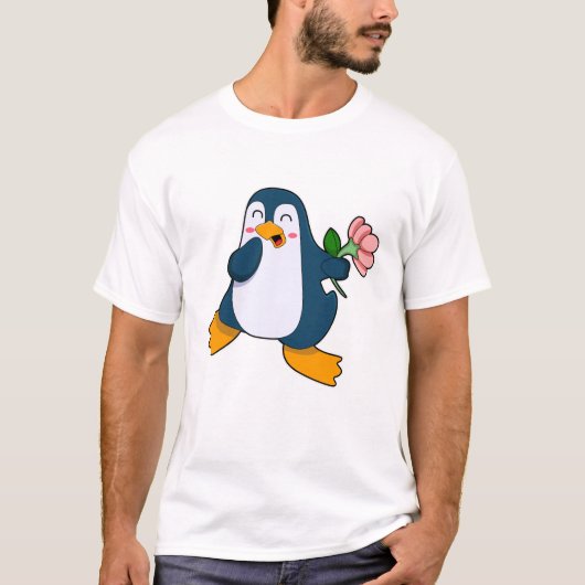 Pinguïn met rozenventilator t-shirt (Voorkant)
