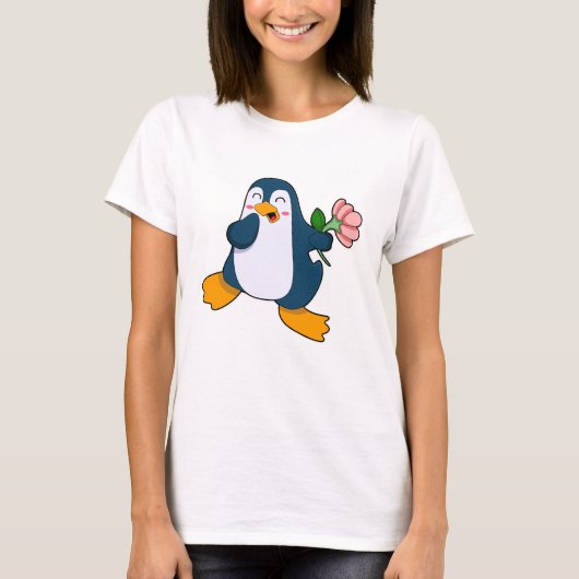 Pinguïn met rozenventilator t-shirt (Voorkant)