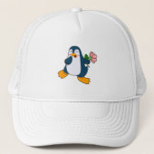 Pinguïn met rozenventilator trucker pet (Voorkant)