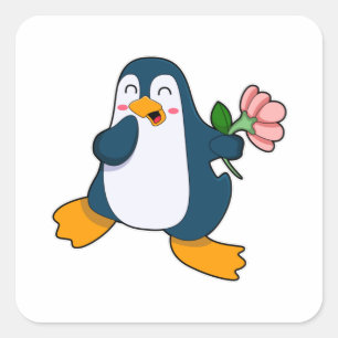 Pinguïn met rozenventilator vierkante sticker