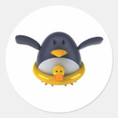 Pinguïn met rubbereend ronde sticker (Voorkant)