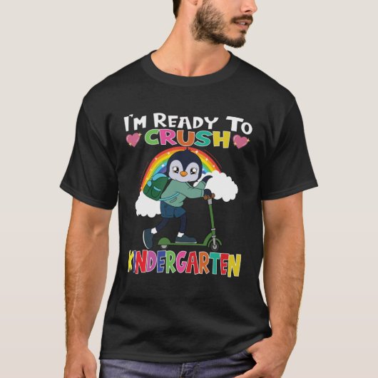 Pinguin met scooter Ik ben klaar om Kindergart te T-shirt (Voorkant)