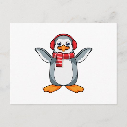 Pinguïn met sjaal en hoofdtelefoon briefkaart (Voorkant)