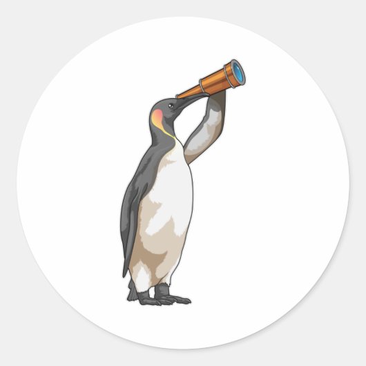 Pinguïn met telescoop ronde sticker (Voorkant)