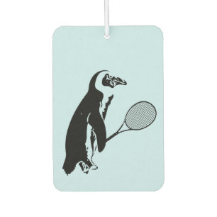 Pinguïn met tennisracket en blauwe achtergrond luchtverfrisser