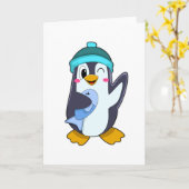 Pinguïn met Vis & Hoed Kaart (Gele Bloem)