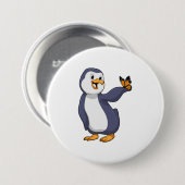Pinguïn met vlinder ronde button 7,6 cm (Voorkant /achterkant)