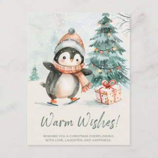 Pinguïn met warme wensen feestdagenkaart